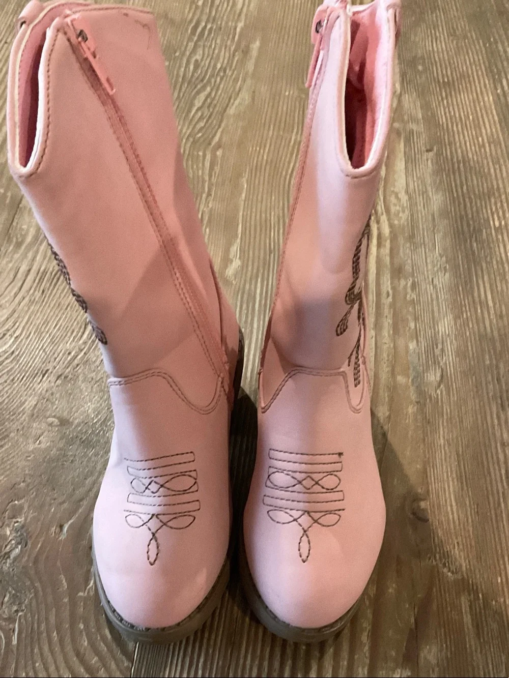 Girls' Pink Embroidered Mid-Calf Zip-Up Western Boots